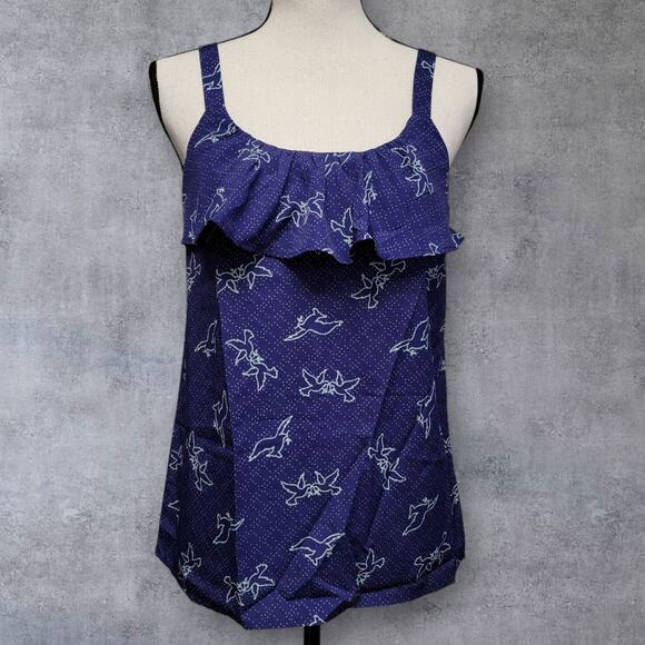 Forever 21 Bird Blouse Womens Sz‎ S Blue Polka Dot Ruffle Sleeveless Tank Top - Picture 1 of 6